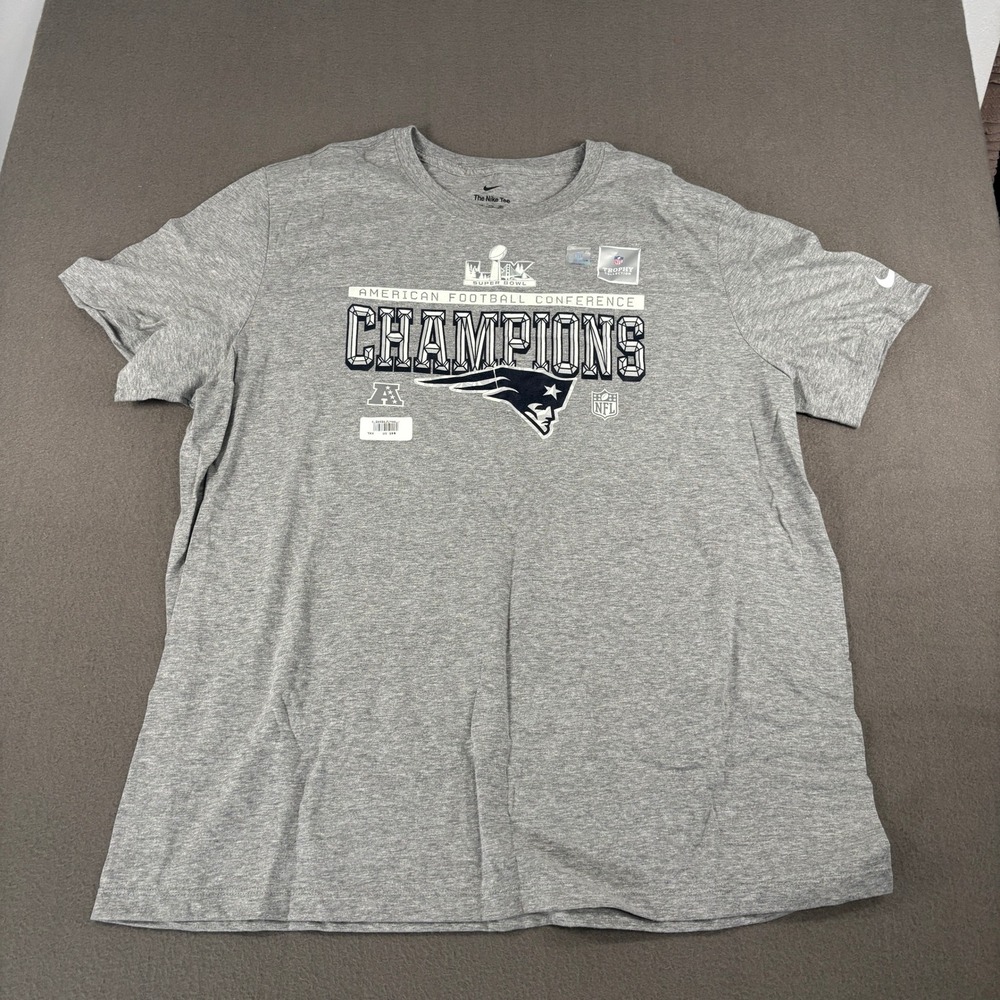 Nike New England Patriots AFC Champions T-Shirt Mens Size XXL Grey NFL 8067